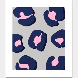 Large, Navy Blue and Pink, Leopard Spots Pack on Grey Posters and Art